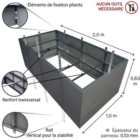 Jardinière Surélevée Mobile Acier Noir 98x50x79,5 Cm Bac à Plantes Sur