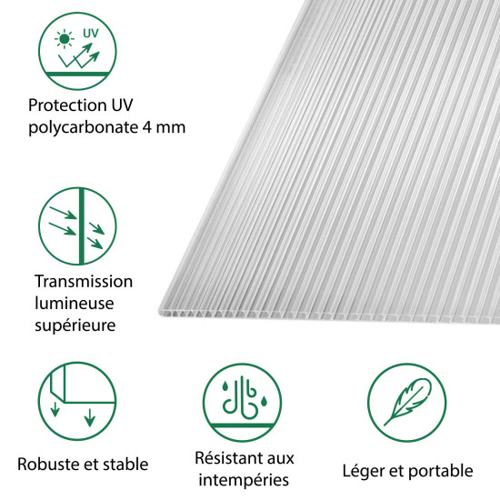 Serre grande 4 x 2,85m avec polycarbonate 4mm