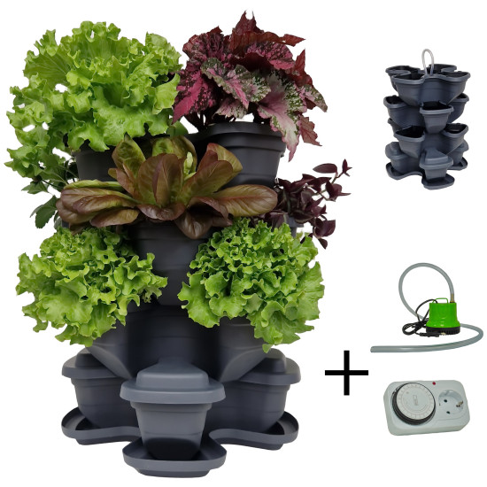 Pot de fleurs de jardin vertical 3+1 niveaux + pompe. Anthracite. Pot de fleurs de jardin vertical 3+1 niveaux + pompe. Anthracite.
