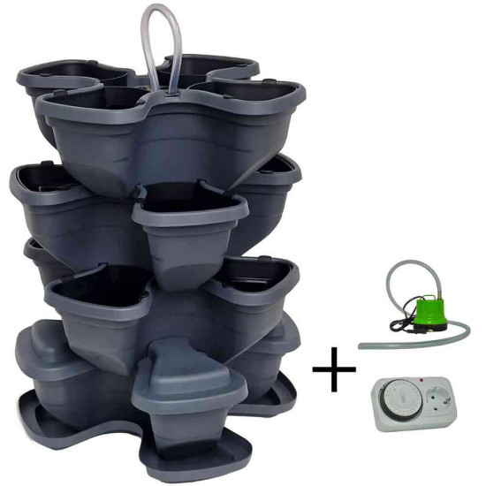Pot de fleurs de jardin vertical 3+1 niveaux + pompe. Anthracite. Pot de fleurs de jardin vertical 3+1 niveaux + pompe. Anthracite.